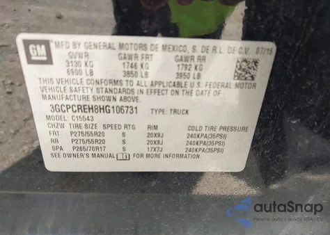 2017 Chevrolet Silverado 1500 1Lt from USA, damaged, VIN 3GCPCREH8HG106731